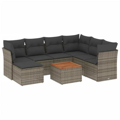 8-delige Loungeset met kussens poly rattan grijs