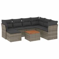 8-delige Loungeset met kussens poly rattan grijs - thumbnail