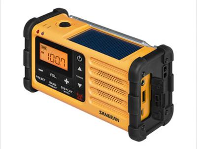 Sangean MMR-88 Outdoorradio VHF (FM), Middengolf Noodradio Acculaadfunctie, Zaklamp, Oplaadbaar, Handslinger, Zonnepaneel Zwart, Geel