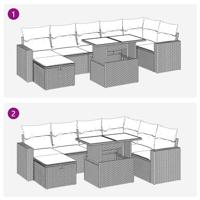 8-delige Loungeset met kussens poly rattan bruin - thumbnail