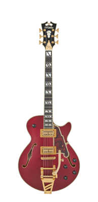 D&apos;Angelico Deluxe Bobby Weir 3 Satin Trans Wine signature semi-akoestische gitaar met hardshell koffer