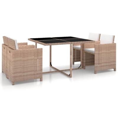 5-delige Tuinset met kussens poly rattan beige