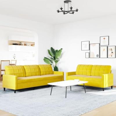 2-delige Loungeset met kussens fluweel geel - thumbnail