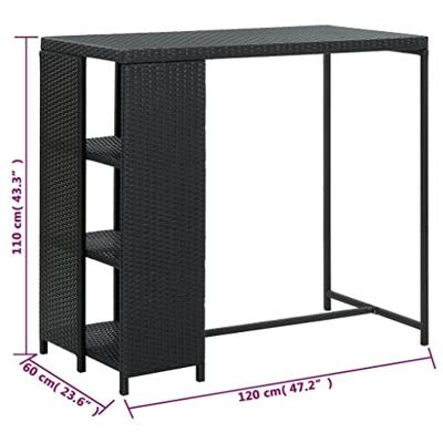Bartafel met opbergrek 120x60x110 cm poly rattan zwart Bartafel met opbergrek 120x60x110 cm poly rattan zwart