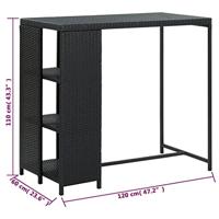 Bartafel met opbergrek 120x60x110 cm poly rattan zwart - thumbnail