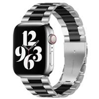 By Qubix - Stalen schakelband - Zilver met zwart - Compatible met Apple watch 44mm / 45mm / 46mm / 49mm - Compatible Apple watch bandjes - thumbnail