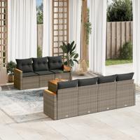 8-delige Loungeset met kussens poly rattan grijs - thumbnail