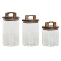 Set van 3 Potjes Home ESPRIT Bruin Transparant Acacia Borosilicaatglas 650 ml 900 ml 1 L 3 Onderdelen - thumbnail