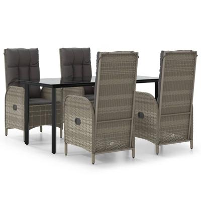5-delige Tuinset met kussens poly rattan zwart en grijs