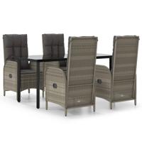 5-delige Tuinset met kussens poly rattan zwart en grijs - thumbnail