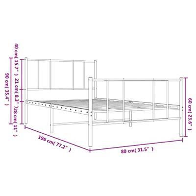 Bedframe met hoofd- en voeteneinde metaal wit 75x190 cm Bedframe met hoofd- en voeteneinde metaal wit 75x190 cm