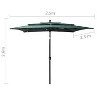 Parasol 3-laags met aluminium paal 2,5x2,5 m groen - thumbnail