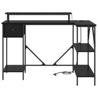 Bureau met lade Zwart eiken 120 x 79 x 86.5 cm Bewerkt hout - thumbnail