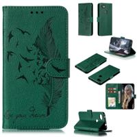 Feather patroon Litchi textuur horizontale Flip lederen draagtas met portemonnee & houder & kaartsleuven voor Google pixel 3a XL (groen) - thumbnail