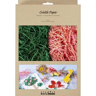 Creativ Company Crinkle papier, l: 25-30 cm, b: 3 mm, donkergroen, roze, 2x50 gr/ 1 doos