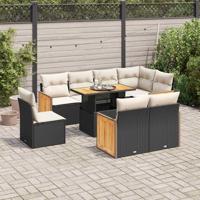 9-delige Loungeset met kussens poly rattan zwart - thumbnail