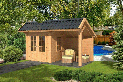 Tuindeco Bergen L Kapschuur type 3 468x306 cm Lariks/Douglashout blank- Kapschuurdak- Onbehandeld lariks Douglas hout- Tuindeco