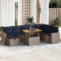 9-delige Loungeset met kussens poly rattan acacia grijs - thumbnail