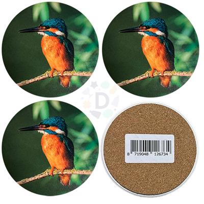 Onderzetters ijsvogel 4-delig Ø10cm