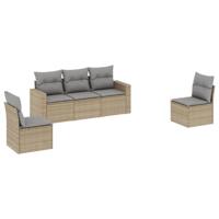 5-delige Loungeset met kussens poly rattan beige - thumbnail