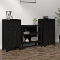 Dressoirs 2 st 40x35x80 cm massief grenenhout zwart - thumbnail
