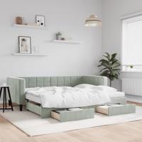 Slaapbank onderschuifbed en lades 90x200 cm fluweel lichtgrijs - thumbnail