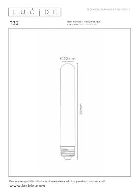 Lucide T32 - Filament lamp - Ø 3,2 cm - LED 3 StepDim (Memory) - E27 - 1x4,9W 2200K - Amber