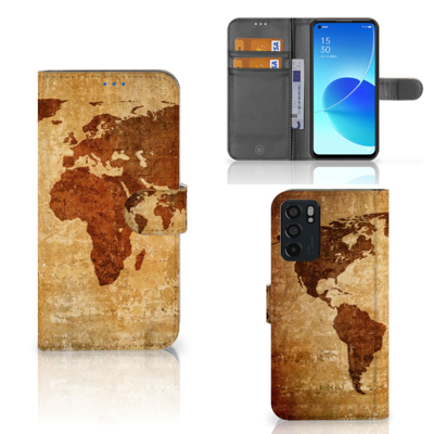 OPPO Reno6 5G | Flip Cover | Wereldkaart | Portemonnee hoesje