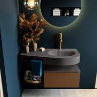 MONDIAZ RIVA 100cm badmeubel onderkast / planchet kleur Rust met 1 lade. Wastafel DULCET rechts 1 kraangat kleur Dark_Grey. - thumbnail