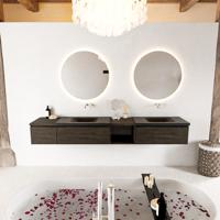 MONDIAZ BUKLA 240cm badmeubel met open module 40 rechts kleur Dark Brown met 3 lades. Wastafel CLOUD dubbel 0 kraangaten kleur Urban. - thumbnail