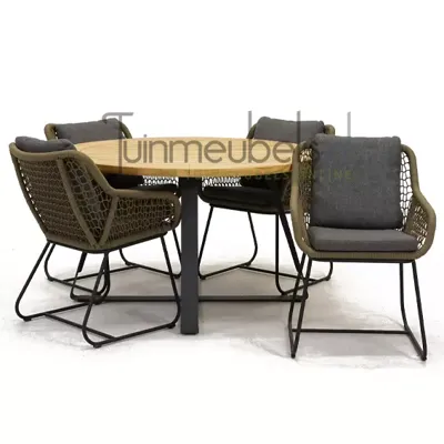 Tuinstoel Portofino olijf groen met Basso 130 cm teaktafel