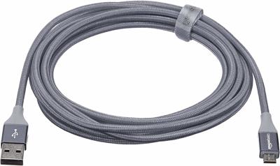 Amazon Basics USB 2.0 USB-A naar Micro USB-kabel, met dubbelgevlochten nylon, 3 m, tablet, donkergrijs