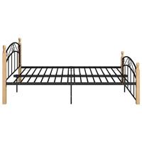 Bedframe metaal en massief eikenhout zwart 140x200 cm - thumbnail