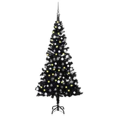 VidaXL Kunstkerstboom met verlichting en kerstballen 120 cm pvc zwart