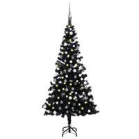 VidaXL Kunstkerstboom met verlichting en kerstballen 120 cm pvc zwart - thumbnail
