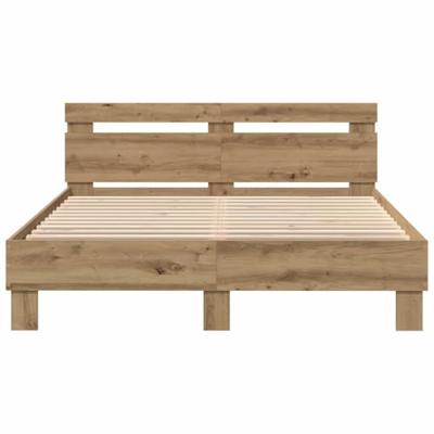 Bedframe artisanaal eikenkleurig 140 x 190 cm Bewerkt hout