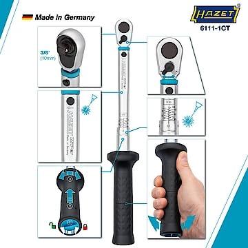 HAZET Momentsleutel 6111-1CT - Draaimomentbereik min-max: 20 - 120 Nm - Nauwkeurigheid: 2% - 3/8 inch (10 mm) vierkant massief - Lengte: 389 mm HAZET Momentsleutel 6111-1CT - Draaimomentbereik min-max: 20 - 120 Nm - Nauwkeurigheid: 2% - 3/8 inch (10 mm) vierkant massief - Lengte: 389 mm