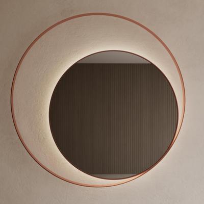 Spiegel Gliss Design Kosmos Koper Rosé Rond met Frame en Indirecte LED Verlichting 120 cm