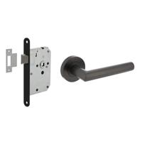 Intersteel Deurbeslag set Loopslot zwart met Deurkruk Bastian op rozet Antraciet grijs - thumbnail