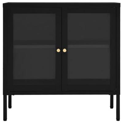 Dressoir 70x35x70 cm staal en glas zwart