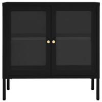 Dressoir 70x35x70 cm staal en glas zwart - thumbnail