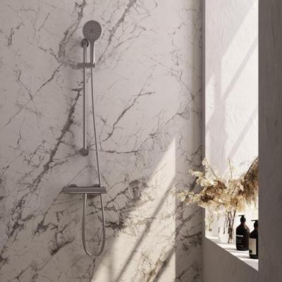 Brauer Stripe opbouw douche thermostaatkraan SET 02 met glijstang en 3-standen handdouche en doucheslang RVS-kleurig geborsteld PVD