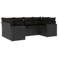6-delige Loungeset met kussens poly rattan zwart - thumbnail