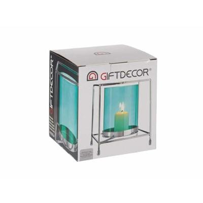 Kaarshouder Vierkant Zilverkleurig Blauw 14 x 15,5 x 14 cm Metaal Glas