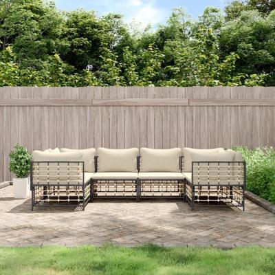 6-delige Loungeset met kussens poly rattan antracietkleurig