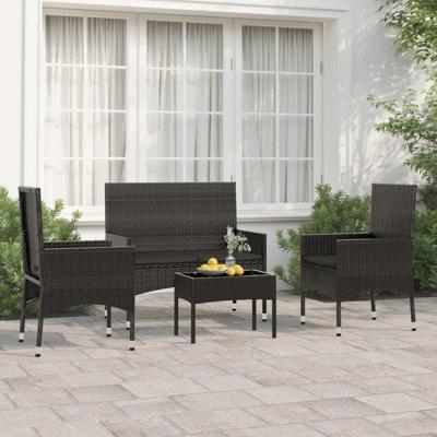 4-delige Loungeset met kussens poly rattan zwart 4-delige Loungeset met kussens poly rattan zwart