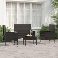 4-delige Loungeset met kussens poly rattan zwart - thumbnail