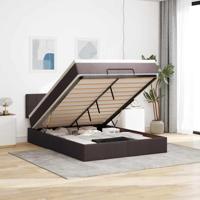 Ottoman bed met matras en LED's 140x200cm stof donkerbruin - thumbnail