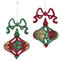 Ornament plc met strik rood/groen l11 cm Kurt S. Adler - Kurt s adler - thumbnail