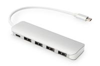 Digitus DA-70242-1 USB 3.2 Gen 1-hub 4 + 1 poorten Met snellaadpoort, Met USB-C stekker, Met aluminium behuizing Zilver - thumbnail